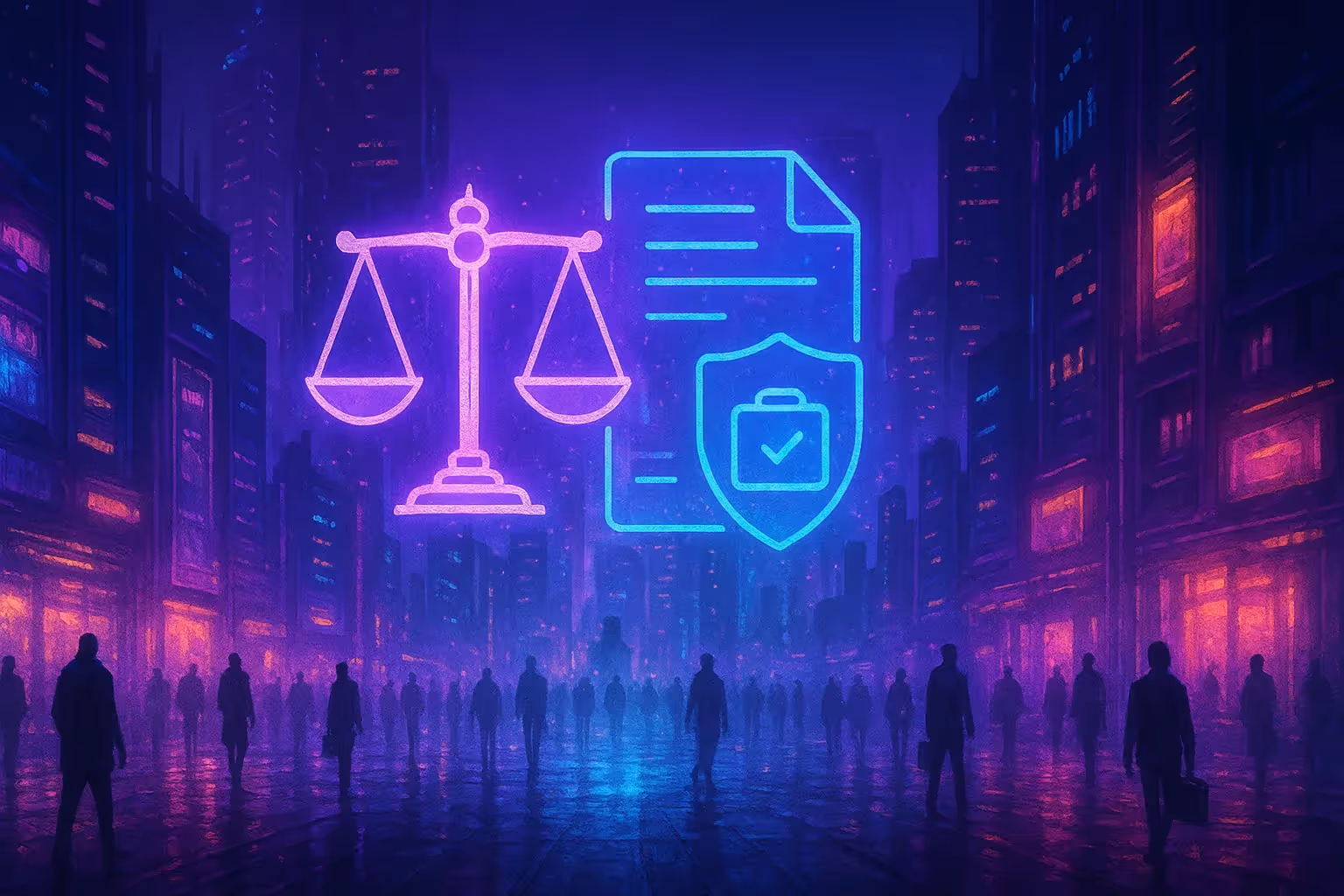 Illustration cyberpunk régulation PSAN et emploi blockchain